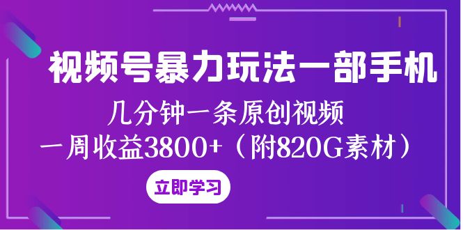 （8017期）视频号暴力玩法一部手机 几分钟一条原创视频 一周收益3800+（附820G素材）| 副业网