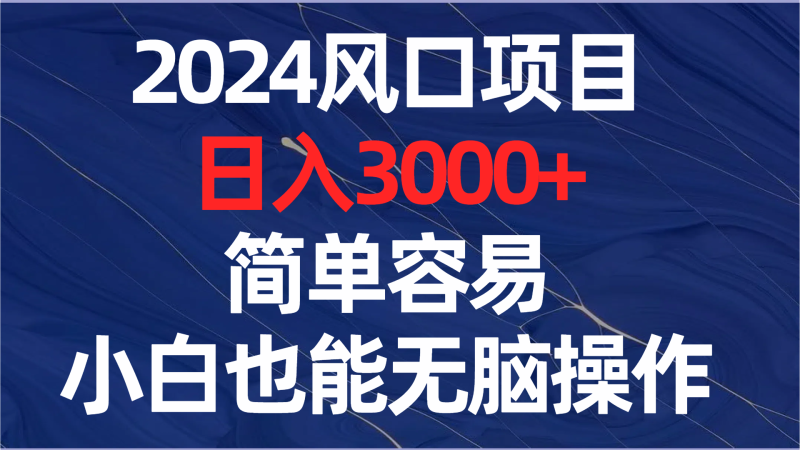 （8432期）2024风口项目，日入3000+，简单容易，小白也能无脑操作| 副业网