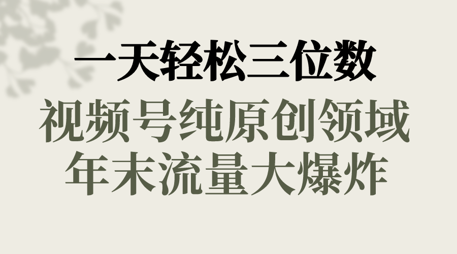 （8647期）一天轻松三位数，视频号纯原创领域，春节童子送祝福，年末流量大爆炸，| 网创圈