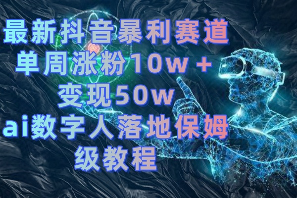 （8637期）最新抖音暴利赛道，单周涨粉10w＋变现50w的ai数字人落地保姆级教程| 副业网