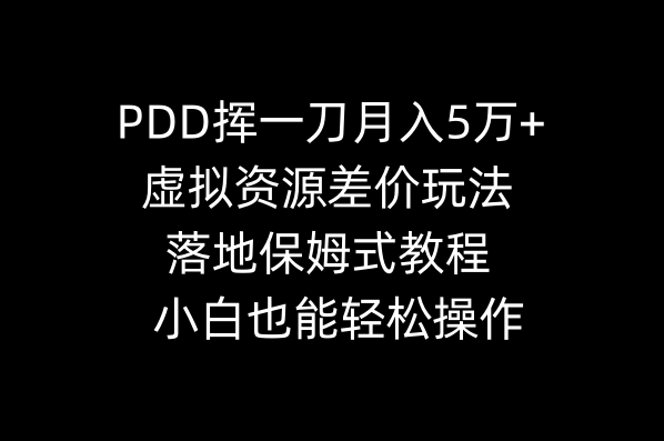 （8849期）PDD挥一刀月入5万+，虚拟资源差价玩法，落地保姆式教程，小白也能轻松操作| 网创圈