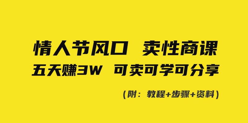 （8958期）情人节风口！卖性商课，小白五天赚3W，可卖可学可分享！| 网创圈