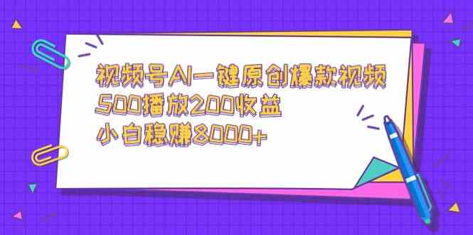 （9041期）视频号AI一键原创爆款视频，500播放200收益，小白稳赚8000+| 副业网