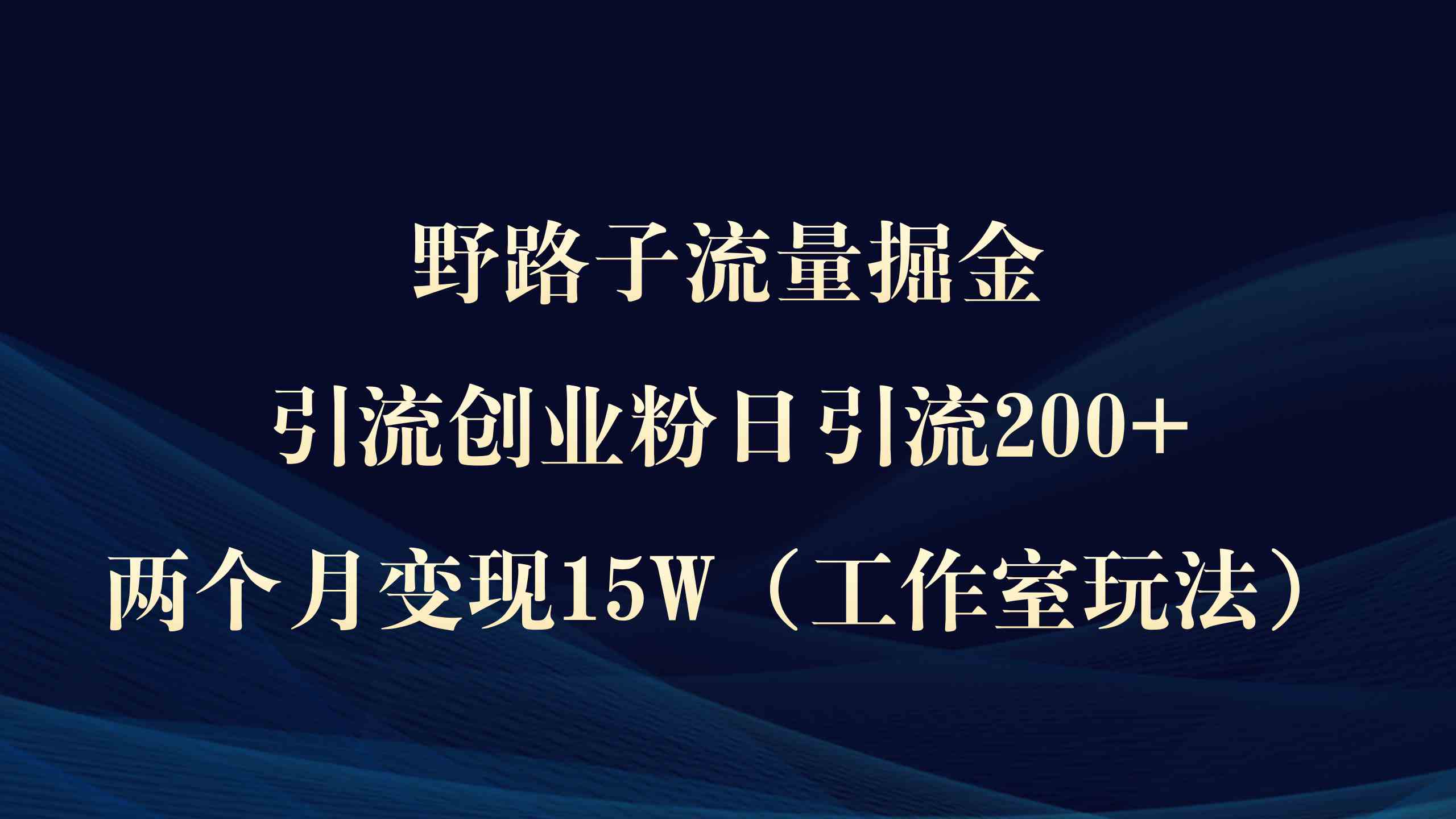 （9513期）野路子流量掘金，引流创业粉日引流200+，两个月变现15W（工作室玩法））| 网创圈