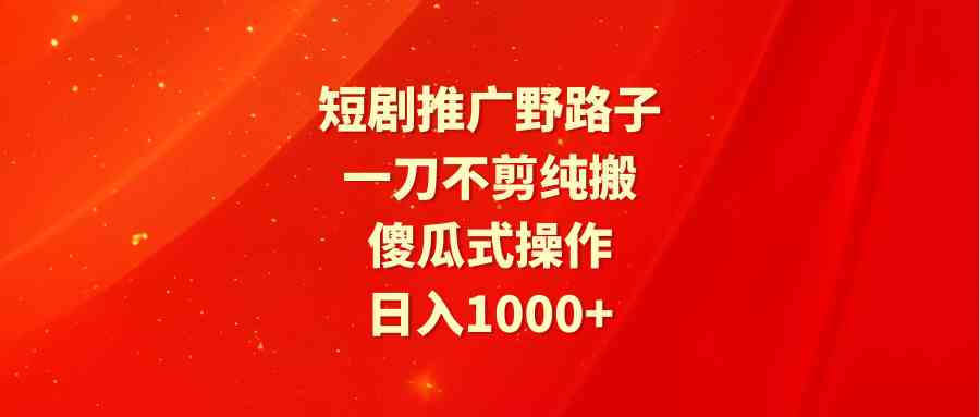 （9586期）短剧推广野路子，一刀不剪纯搬运，傻瓜式操作，日入1000+| 网创圈