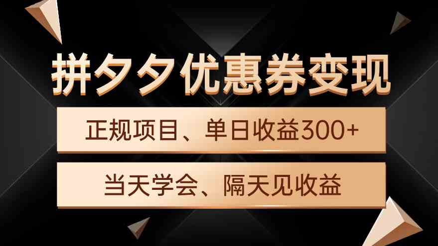 （9749期）拼夕夕优惠券变现，单日收益300+，手机电脑都可操作| 网创圈
