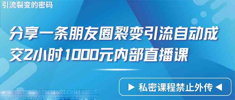 （9850期）仅靠分享一条朋友圈裂变引流自动成交2小时1000内部直播课程| 副业网