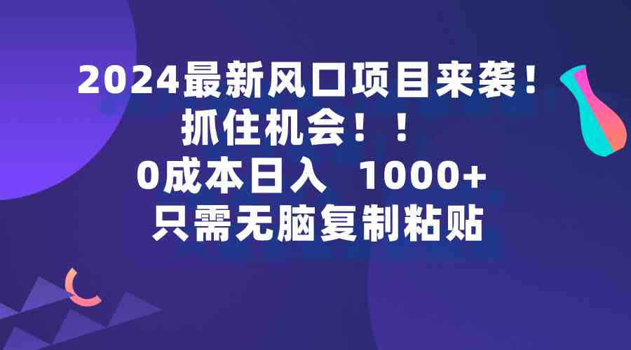 （9899期）2024最新风口项目来袭，抓住机会，0成本一部手机日入1000+，只需无脑复…| 副业网