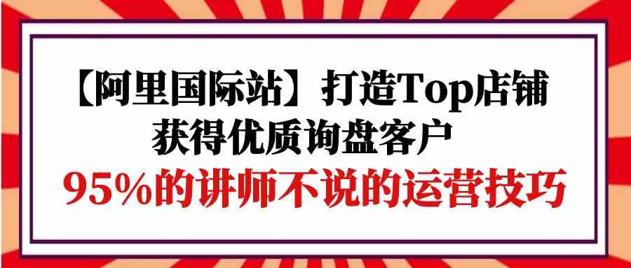 （9976期）【阿里国际站】打造Top店铺-获得优质询盘客户，95%的讲师不说的运营技巧| 网创圈