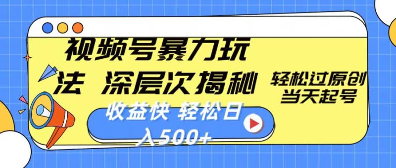 （10772期）视频号暴力玩法，深层次揭秘,轻松过原创，当天起号，收益快，轻松日入500+| 网创圈
