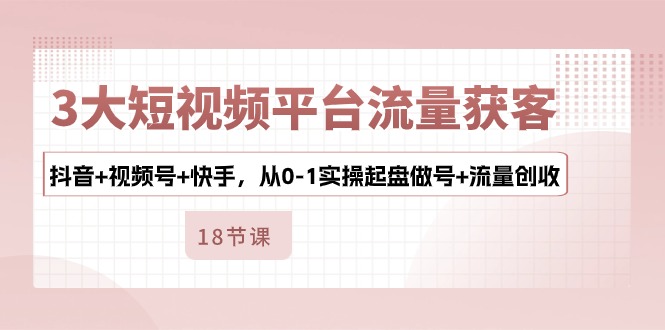 （10778期）3大短视频平台流量获客，抖音+视频号+快手，从0-1实操起盘做号+流量创收| 网创圈