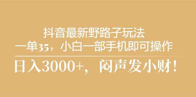 （10766期）抖音最新野路子玩法，一单35，小白一部手机即可操作，，日入3000+，闷…| 网创圈