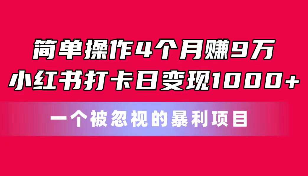 （11048期）简单操作4个月赚9万！小红书打卡日变现1000+！一个被忽视的暴力项目| 副业网