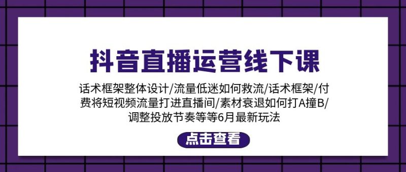 （11211期）抖音直播运营线下课：话术框架/付费流量直播间/素材A撞B/等6月新玩法| 网创圈