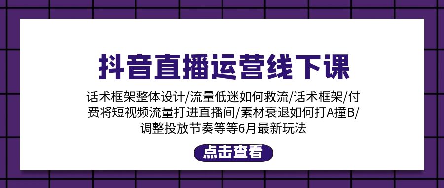 （11211期）抖音直播运营线下课：话术框架/付费流量直播间/素材A撞B/等6月新玩法| 网创圈