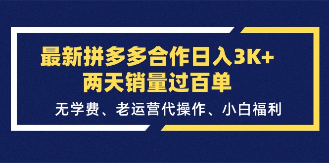 （11288期）最新拼多多合作日入3K+两天销量过百单，无学费、老运营代操作、小白福利| 副业网