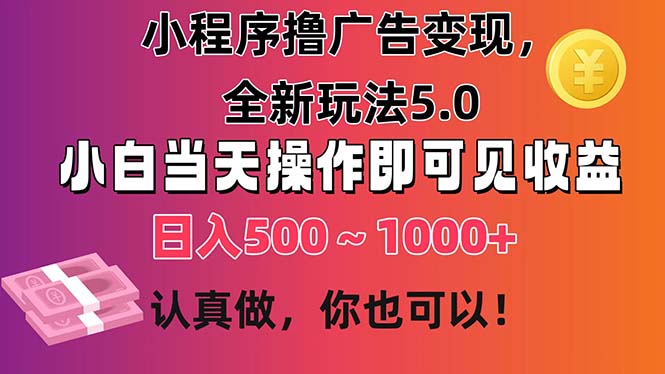 （11290期）小程序撸广告变现，全新玩法5.0，小白当天操作即可上手，日收益 500~1000+| 网创圈