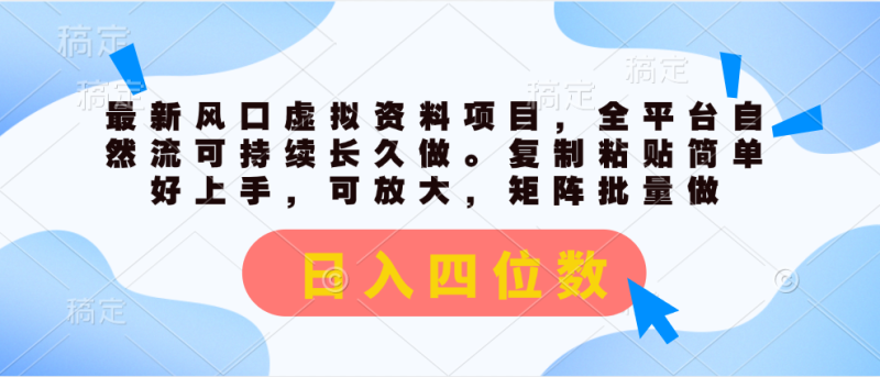 （11509期）最新风口虚拟资料项目，全平台自然流可持续长久做。复制粘贴 日入四位数| 网创圈
