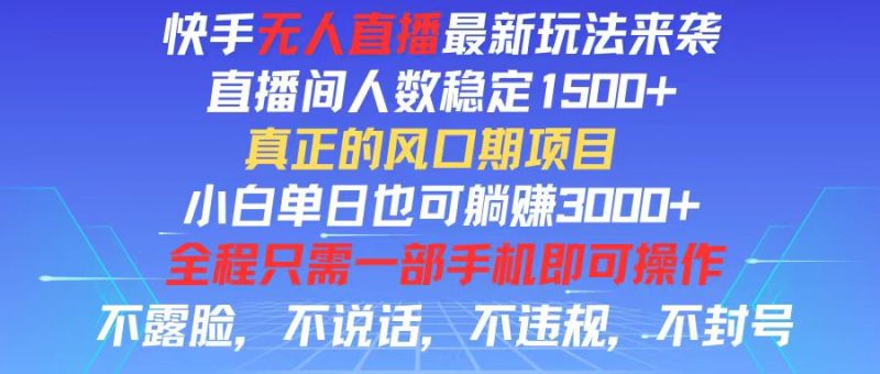 （11792期）快手无人直播全新玩法，直播间人数稳定1500+，小白单日也可躺赚3000+，…| 副业网