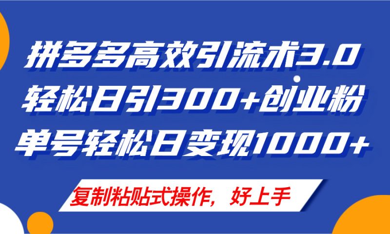 （11917期）拼多多店铺引流技术3.0，日引300+付费创业粉，单号轻松日变现1000+| 网创圈