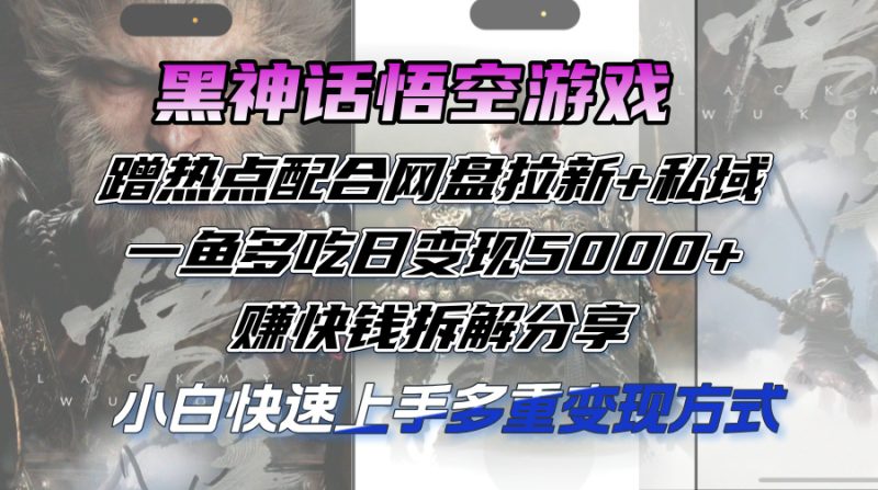 （12271期）黑神话悟空游戏蹭热点配合网盘拉新+私域，一鱼多吃日变现5000+赚快钱拆…| 网创圈