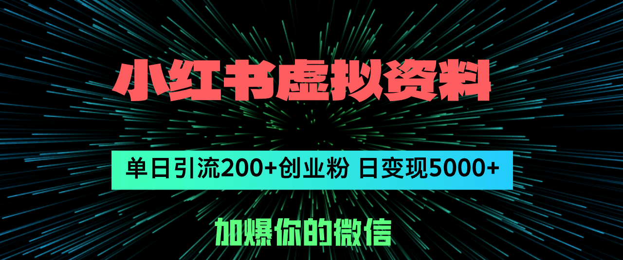 （12164期）小红书虚拟资料日引流200+创业粉，单日变现5000+| 网创圈