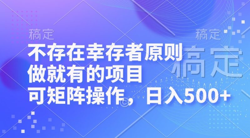 （12989期）不存在幸存者原则，做就有的项目，可矩阵操作，日入500+| 网创圈