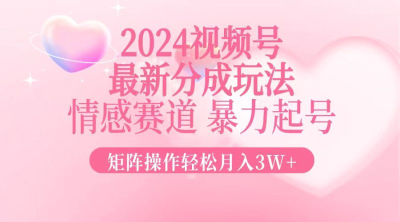 （12922期）2024最新视频号分成玩法，情感赛道，暴力起号，矩阵操作轻松月入3W+| 副业网