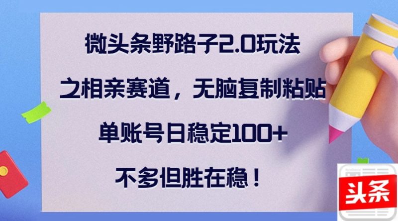 （12763期）微头条野路子2.0玩法之相亲赛道，无脑复制粘贴，单账号日稳定100+，不…| 网创圈