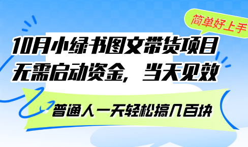 （13005期）10月份小绿书图文带货项目 无需启动资金 当天见效 普通人一天轻松搞几百块| 副业网