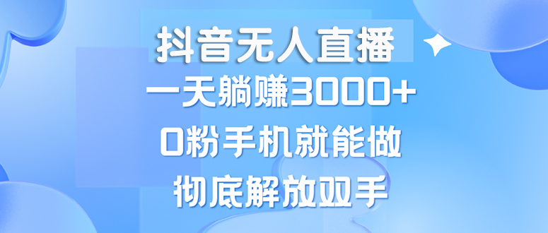 （13038期）抖音无人直播，一天躺赚3000+，0粉手机就能做，新手小白均可操作| 副业网