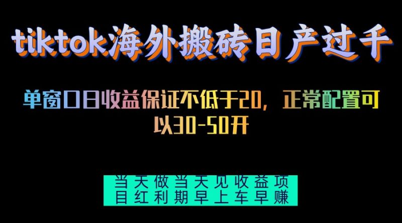 （13079期）tiktok海外搬砖项目单机日产过千当天做当天见收益| 网创圈
