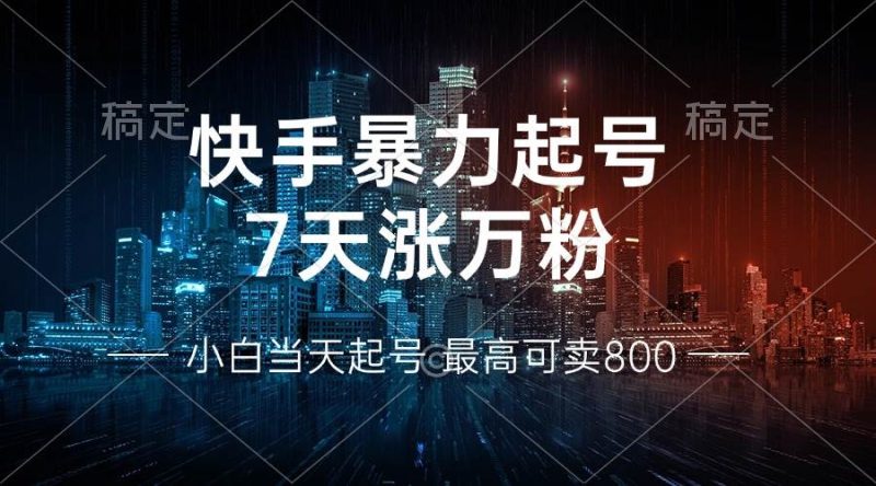 （13142期）快手暴力起号，7天涨万粉，小白当天起号 多种变现方式，账号回收，单月…| 网创圈