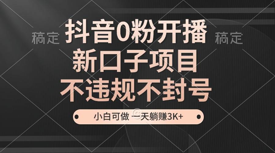 （13301期）抖音0粉开播，新口子项目，不违规不封号，小白可做，一天躺赚3K+| 网创圈