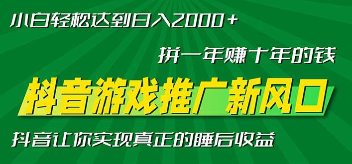 （13331期）新风口抖音游戏推广—拼一年赚十年的钱，小白每天一小时轻松日入2000＋| 副业网