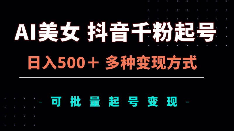 （13338期）AI美女抖音千粉起号玩法，日入500＋，多种变现方式，可批量矩阵起号出售| 网创圈