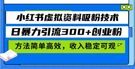 （13345期）小红书虚拟资料吸粉技术，日暴力引流300+创业粉，方法简单高效，收入稳…| 网创圈