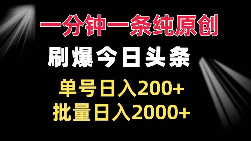 （13495期）一分钟一条纯原创  刷爆今日头条 单号日入200+ 批量日入2000+| 网创圈