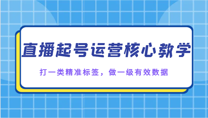 直播起号运营核心教学，打一类精准标签，做一级有效数据| 副业网