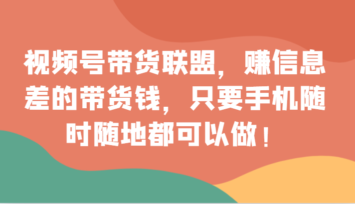 视频号带货联盟，赚信息差的带货钱，只需手机随时随地都可以做！| 副业网