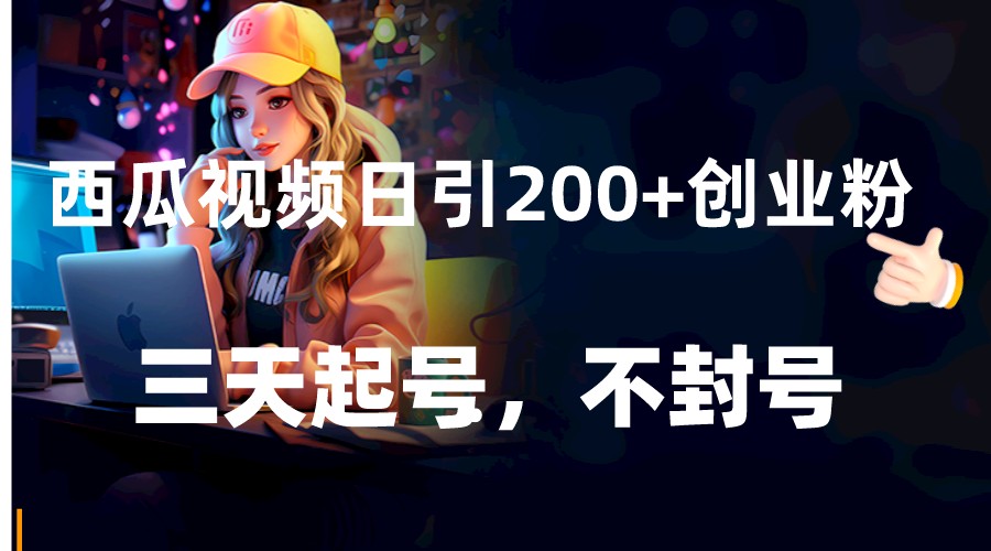 西瓜视频日引200+创业粉，三天起号，不封号| 副业网
