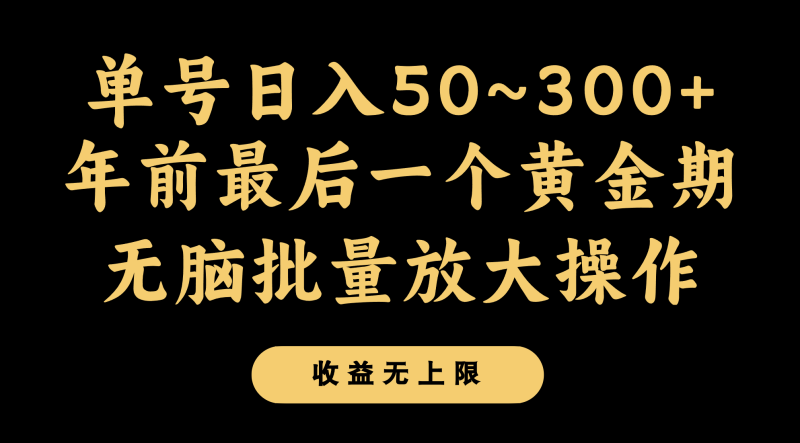 年前最后一个黄金期，单号日入300+，可无脑批量放大操作| 副业网