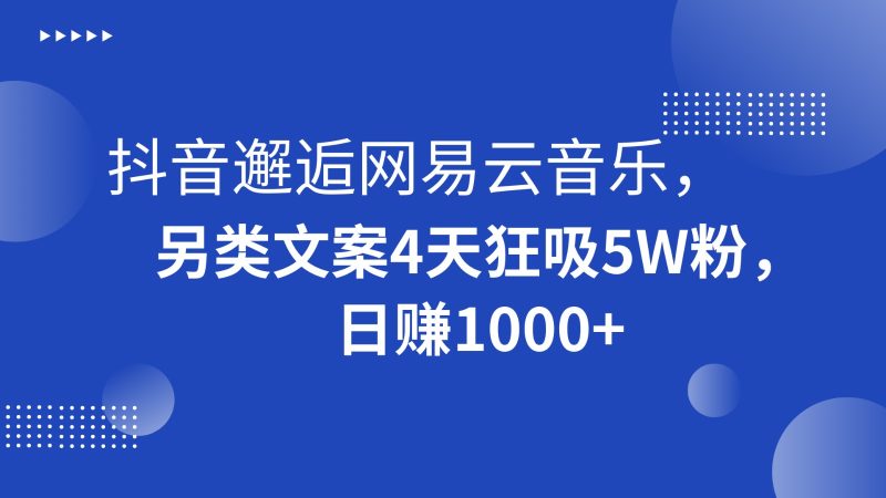 抖音邂逅网易云音乐，另类文案4天狂吸5W粉，日赚1000+| 副业网
