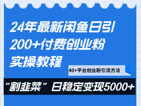 24年最新闲鱼日引200+付费创业粉，割韭菜每天5000+收益实操教程！| 副业网