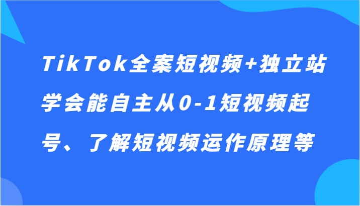TikTok全案短视频+独立站，学会能自主从0-1短视频起号、了解短视频运作原理等| 副业网
