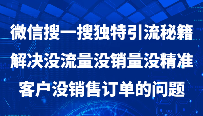 微信搜一搜暴力引流，解决没流量没销量没精准客户没销售订单的问题| 副业网