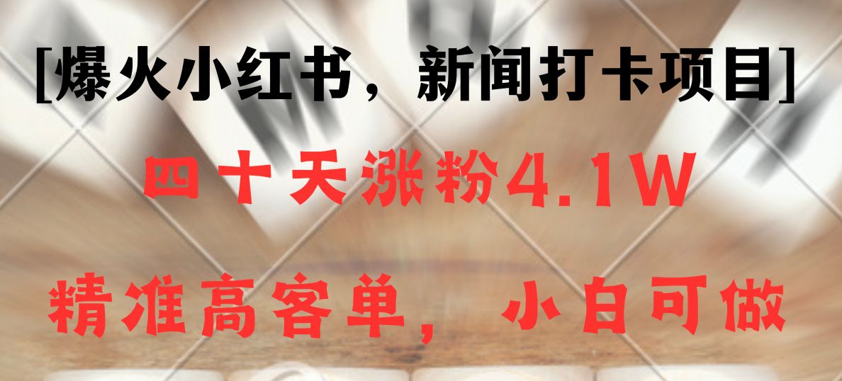 新闻打卡项目，小红书40天涨粉4.1w，高客单精准粉，变现能力超强| 网创圈