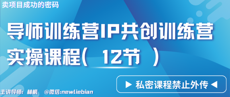 导师训练营3.0IP共创训练营私密实操课程（12节）-卖项目的密码成功秘诀| 副业网