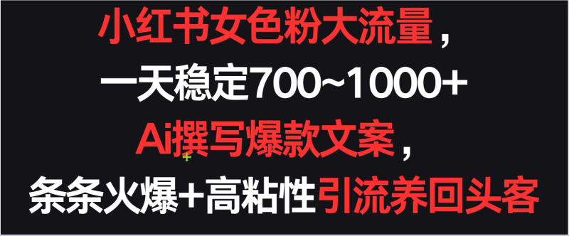 小红书女色粉流量，一天稳定700~1000+  Ai撰写爆款文案条条火爆，高粘性引流养回头客| 网创圈