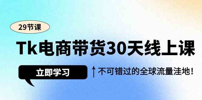 Tk电商带货30天线上课，不可错过的全球流量洼地（29节课）| 网创圈